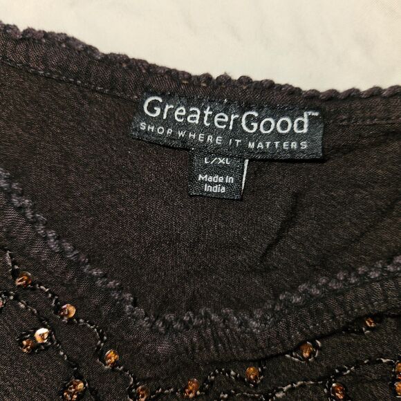 Greater Good Blue and Brown Embellished Long Sleeve Blouse Size Large - Picture 5 of 5